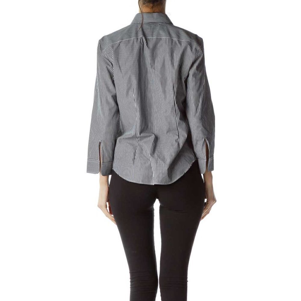 Lauren Ralph Lauren Blue White Pinstripe Blouse - Picture 2 of 3